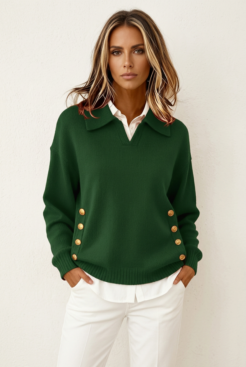Valentina - Suéter con Cuello Polo y Botones