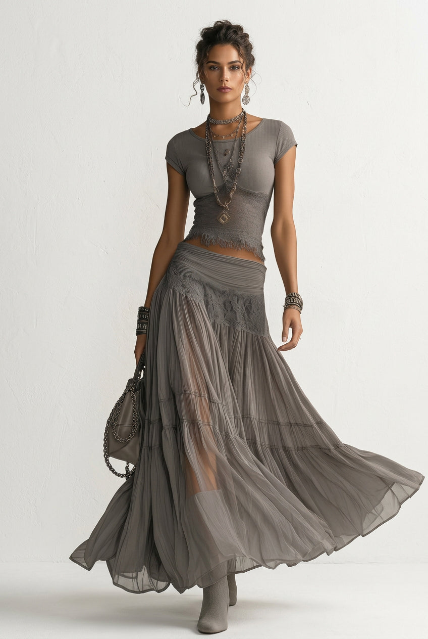 Clemary - Conjunto de blusa gris