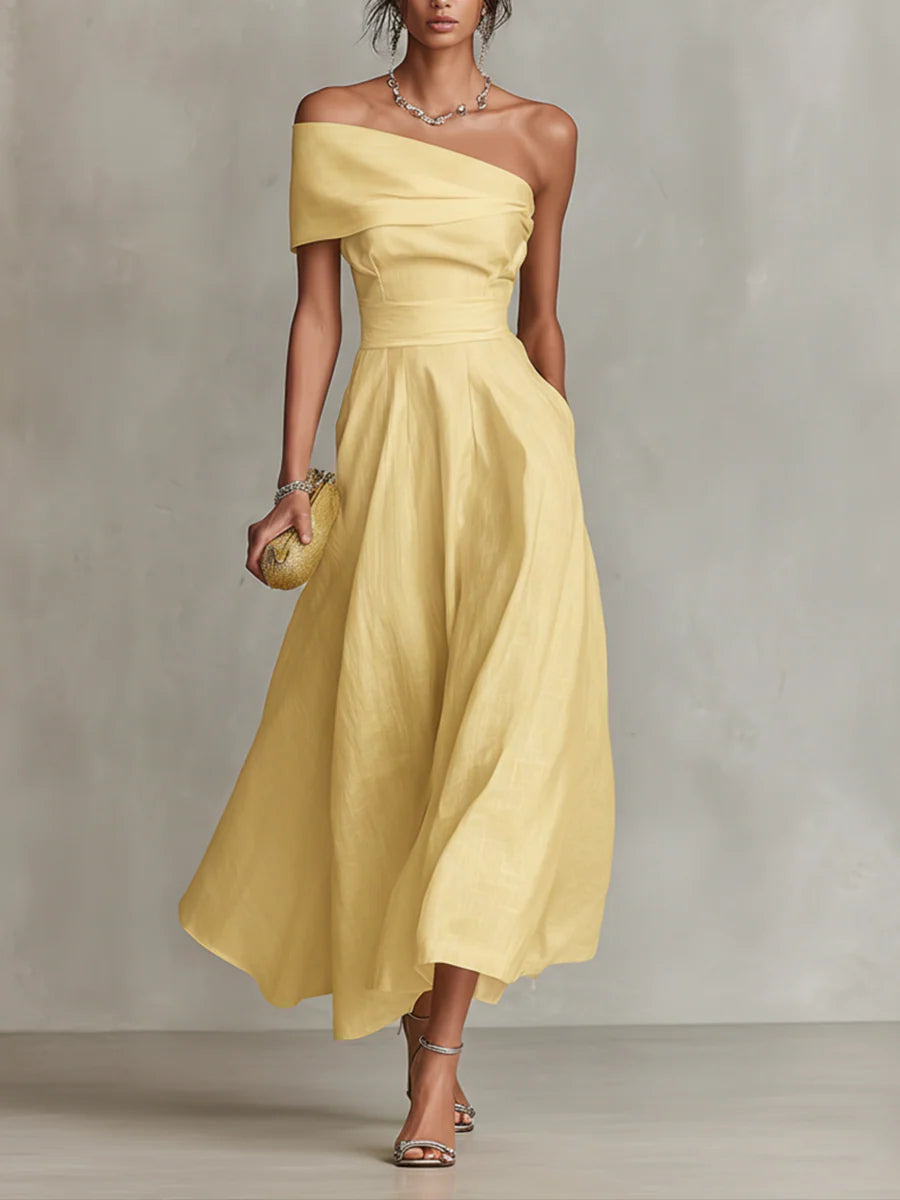 Beatriz - Vestido maxi amarillo de lino