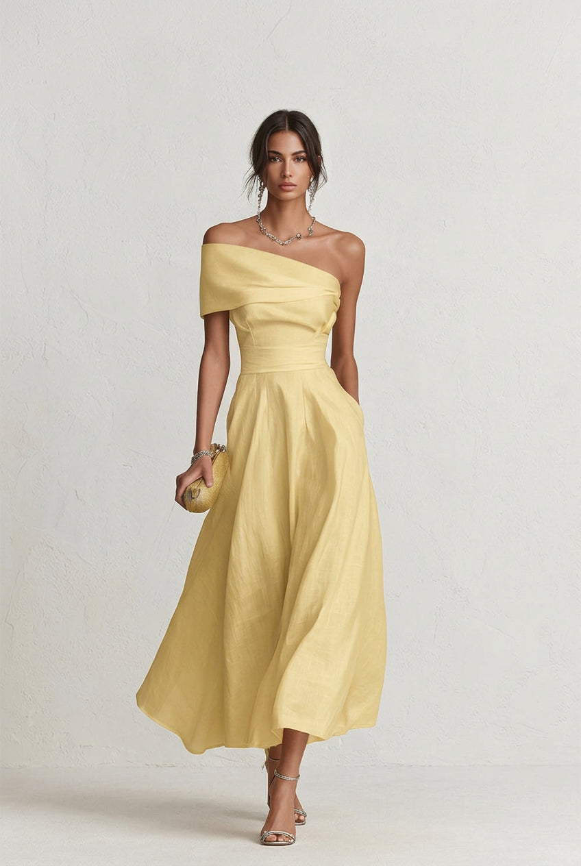Beatriz - Vestido maxi amarillo de lino