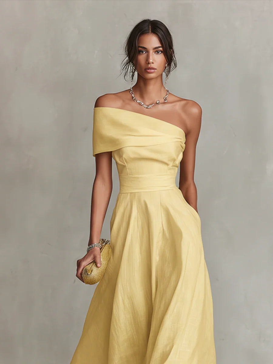 Beatriz - Vestido maxi amarillo de lino