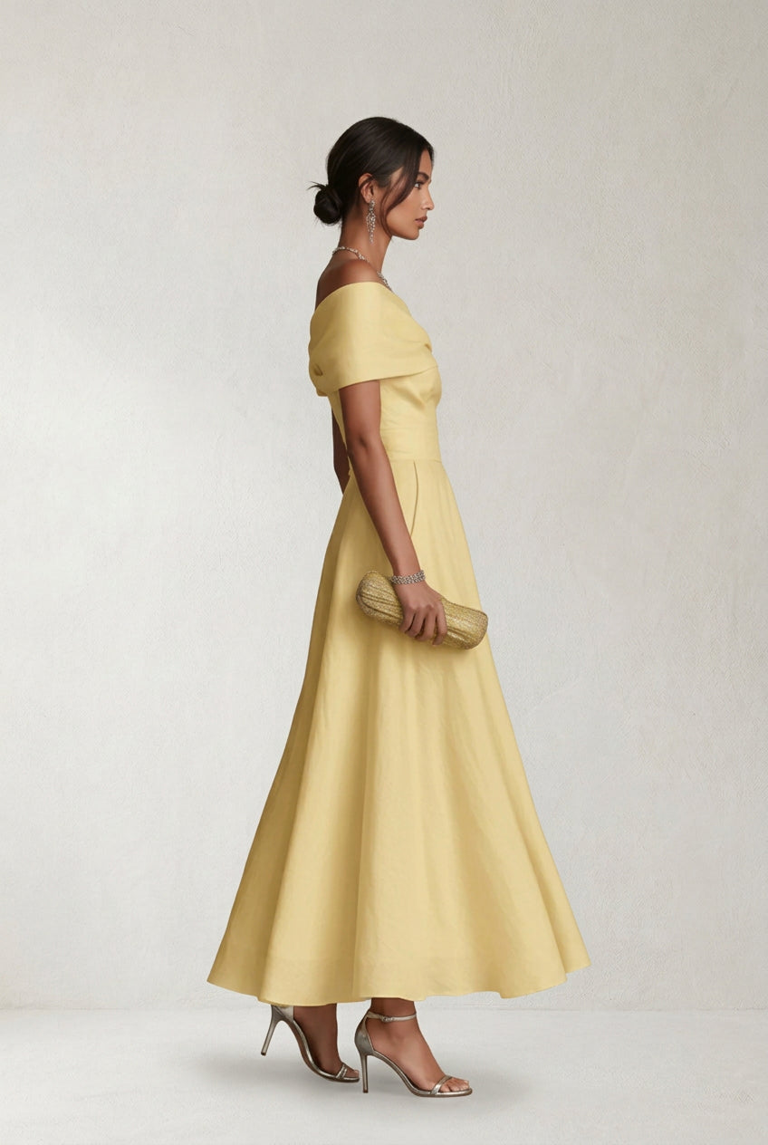Beatriz - Vestido maxi amarillo de lino