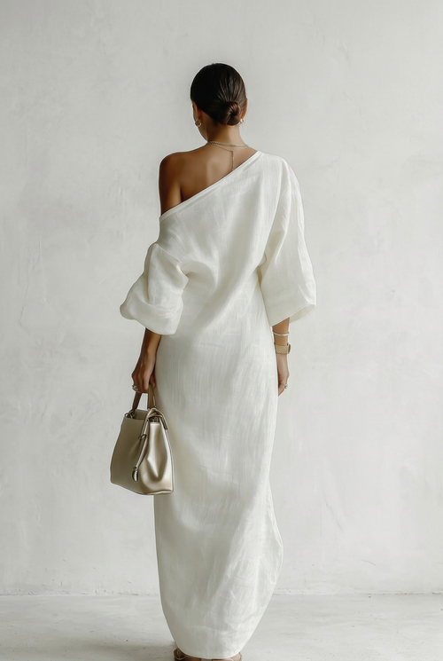 Ambar - Vestido maxi blanco marfil