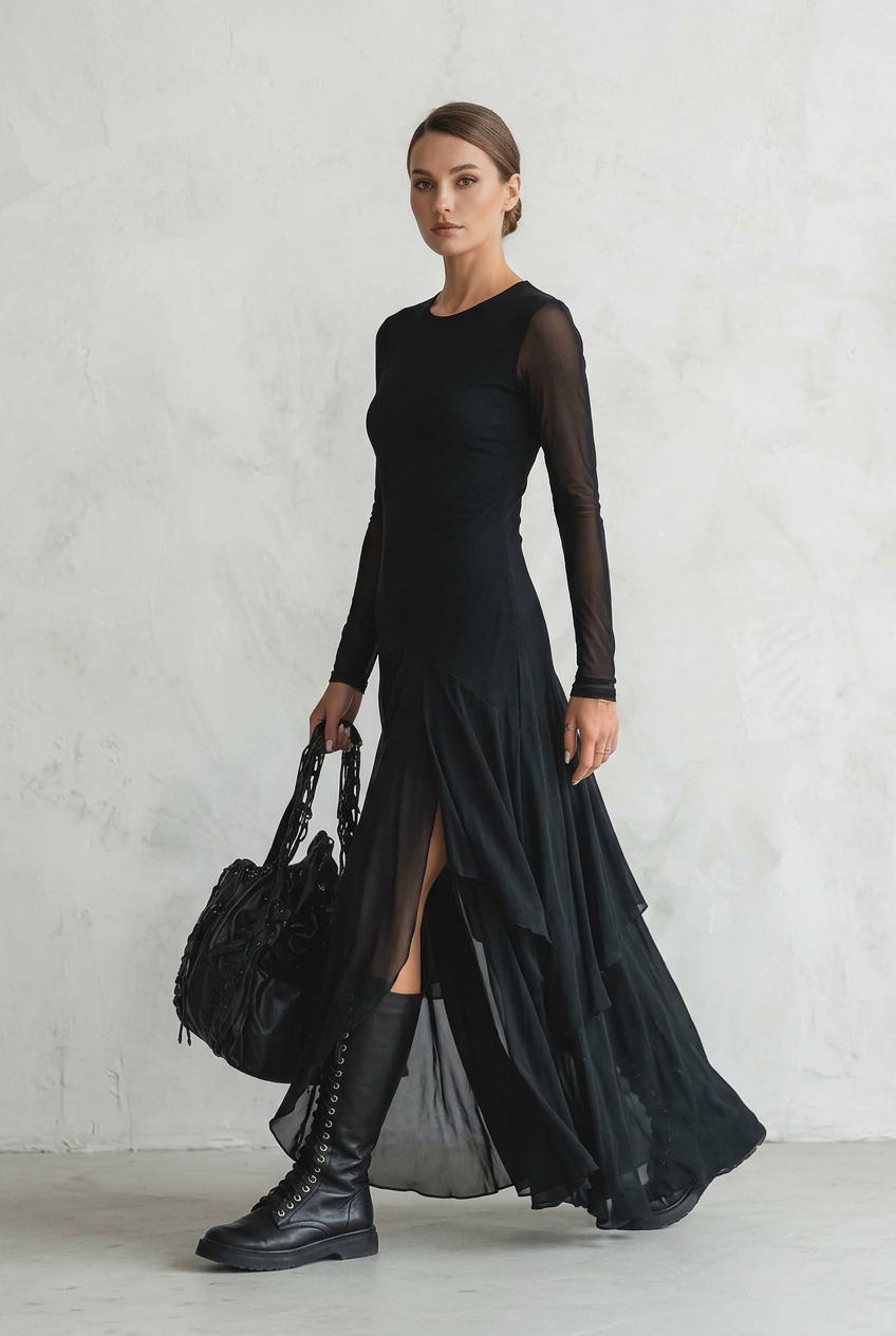 Candella - Vestido maxi de tul negro