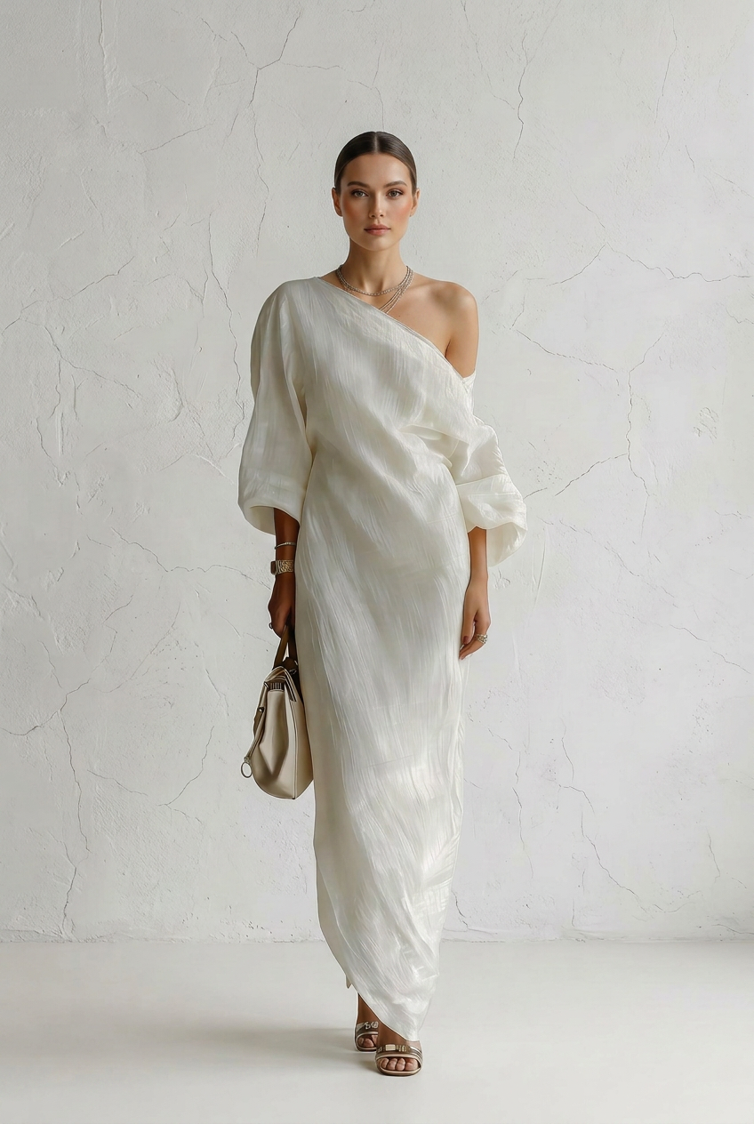 Ambar - Vestido maxi blanco marfil