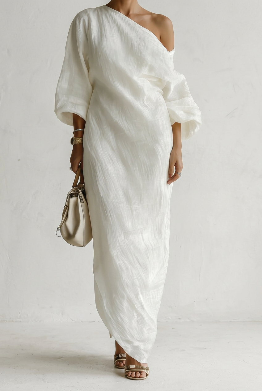 Ambar - Vestido maxi blanco marfil