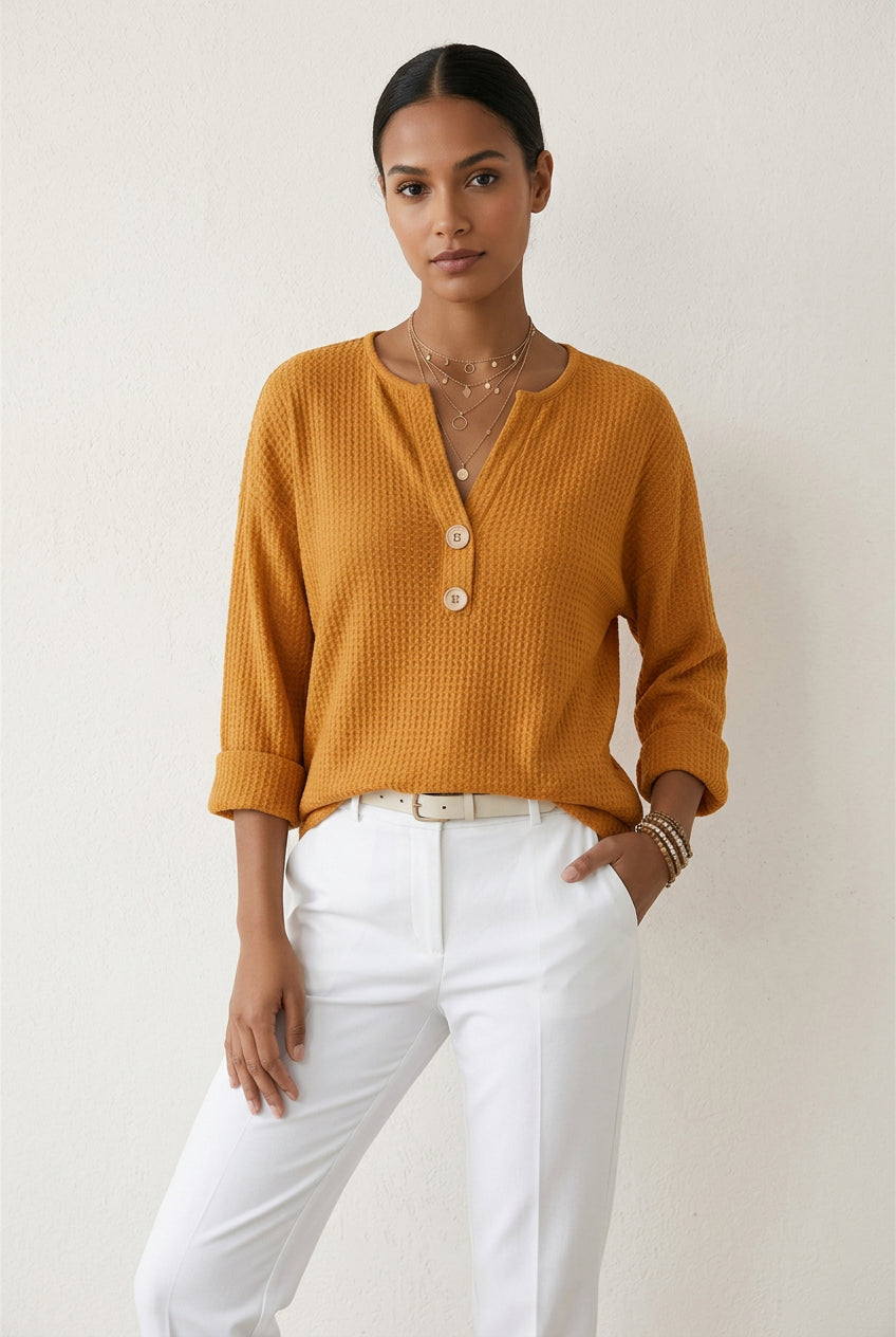 Lucía - Camiseta Henley  Waffle