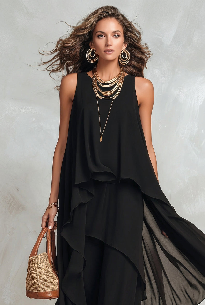 Kamila - Vestido maxi negro de gasa