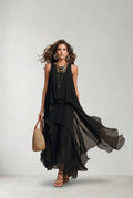 Kamila - Vestido maxi negro de gasa