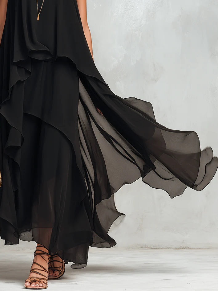 Kamila - Vestido maxi negro de gasa