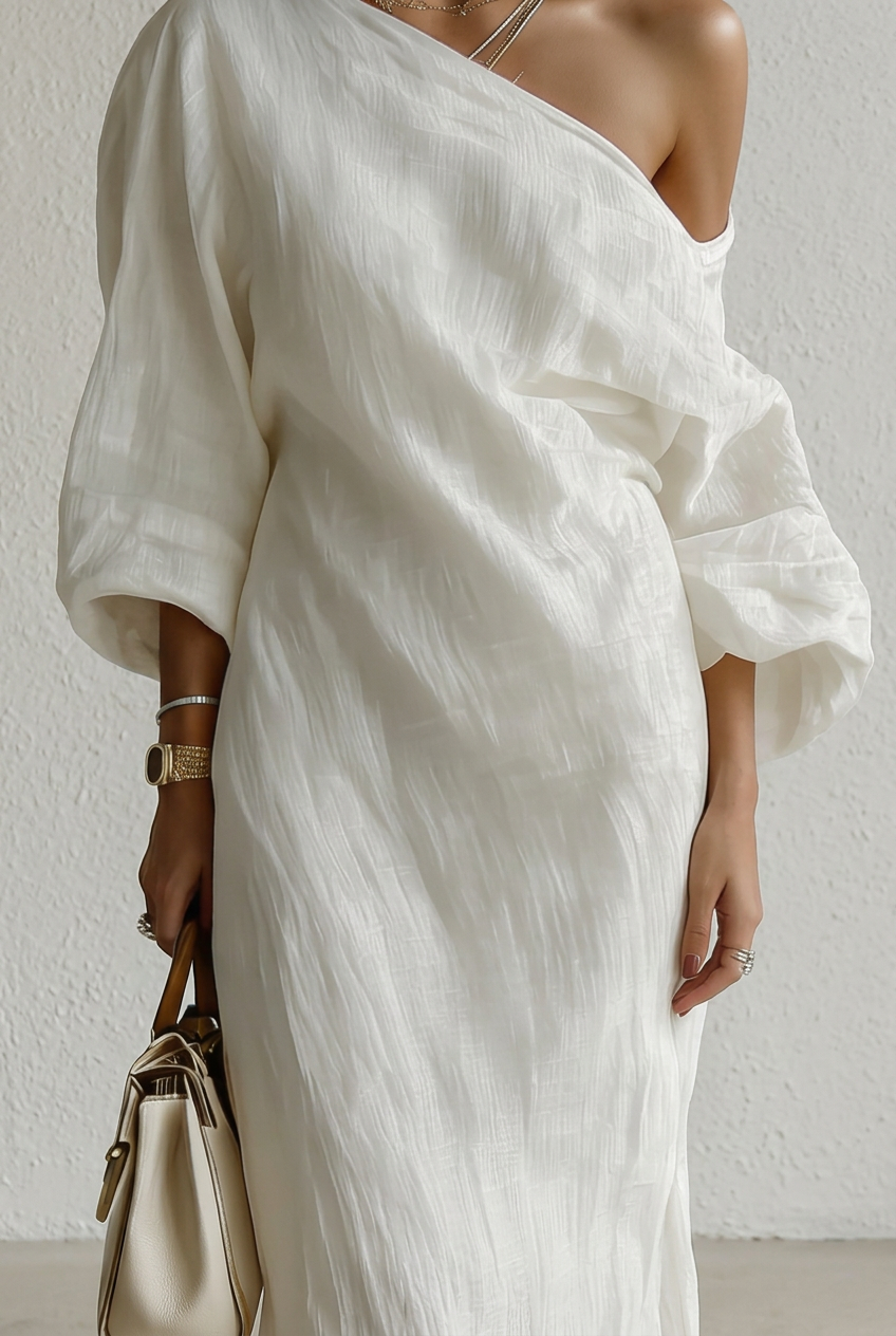 Ambar - Vestido maxi blanco marfil