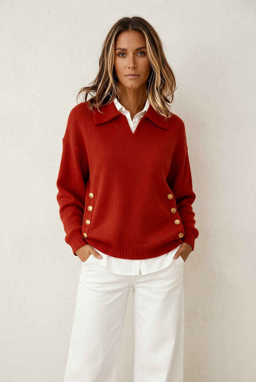 Valentina - Suéter con Cuello Polo y Botones