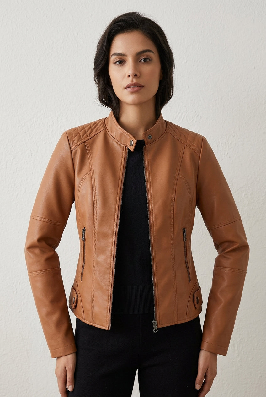 Helen - Chaqueta Motera con Cuello Alto